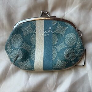 Coach Teal and Cream Coin Pouch